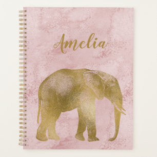 Agenda Elefante Dourado Pink Suede Planner