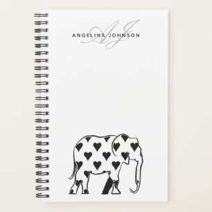 Agenda Elefante Nome Simples Preto e Branco