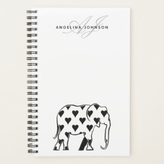 Agenda Elefante Nome Simples Preto e Branco