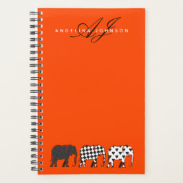Agenda Elefante Preto Branco e Laranja Monograma Nome