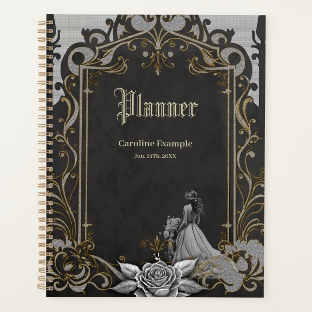 Agenda Elegância em prata e preto (Frente)