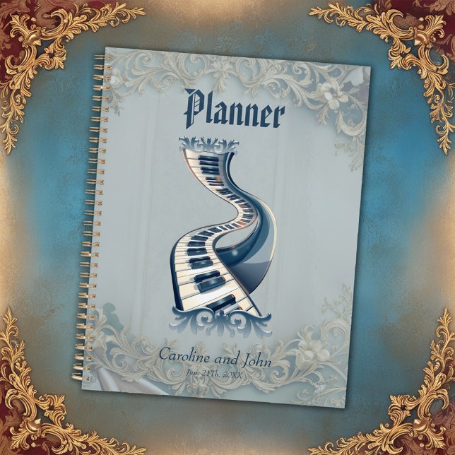 Agenda Elegância em teclas de piano e flores.  (Criador carregado)