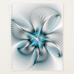 Agenda Elegância Floral Arte Fractal Azul Abstrata Modern