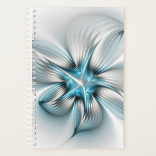 Agenda Elegância Floral Arte Fractal Azul Abstrata Modern