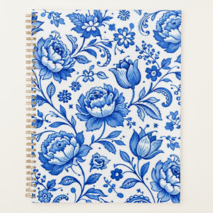 Agenda Elegância Floral Azul e Branco