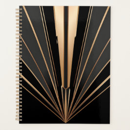 Agenda Elegância Geométrica em Art Deco Dourado