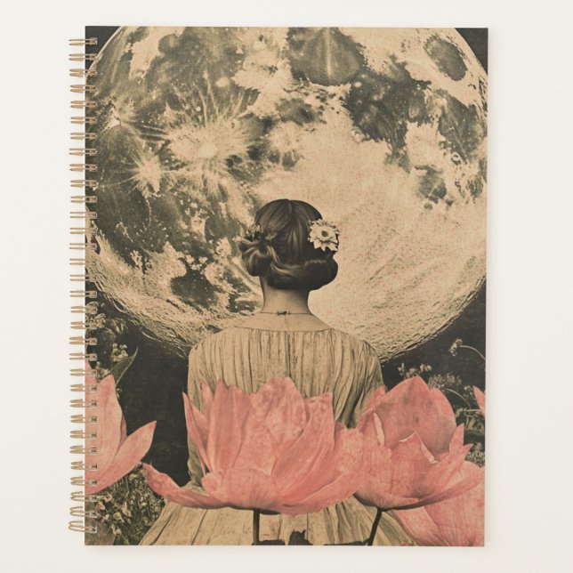 Agenda Elegância Lua - Visão Traseira da Mulher com Lua (Frente)