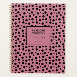 Agenda Elegant Black Blush Pink Polka Dot Pattern