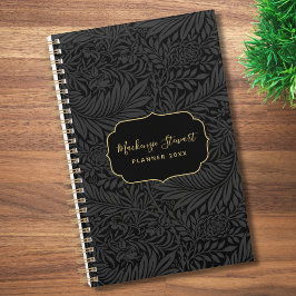 Agenda Elegant Black Floral Pattern 2026