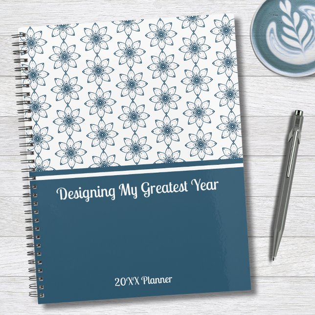 Agenda Elegant Blue Floral Office Chic Aspirational Goal (New Year, New Plan! Design your greatest year with an elegant blue floral planner)