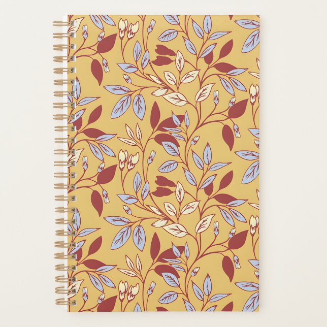 Agenda Elegant Floral Pattern with Red and Blue Leaves (Frente)