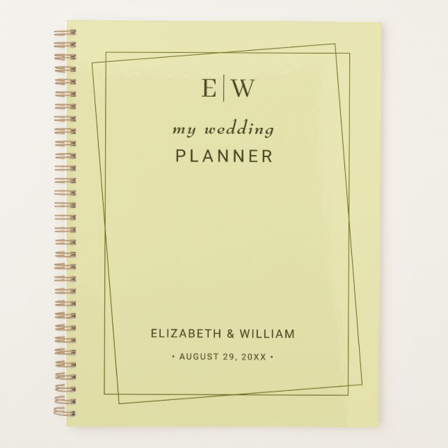 Agenda Elegant Frame on Celestial Yellow Monogram Wedding (Frente)
