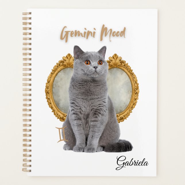 Agenda Elegant Gemini Zodiac Cat White Planner Notebook (Frente)