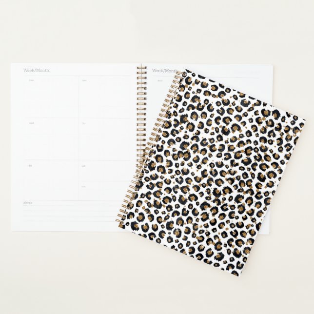 Agenda Elegant Gold Glitter Leopard Pattern (Exibição)