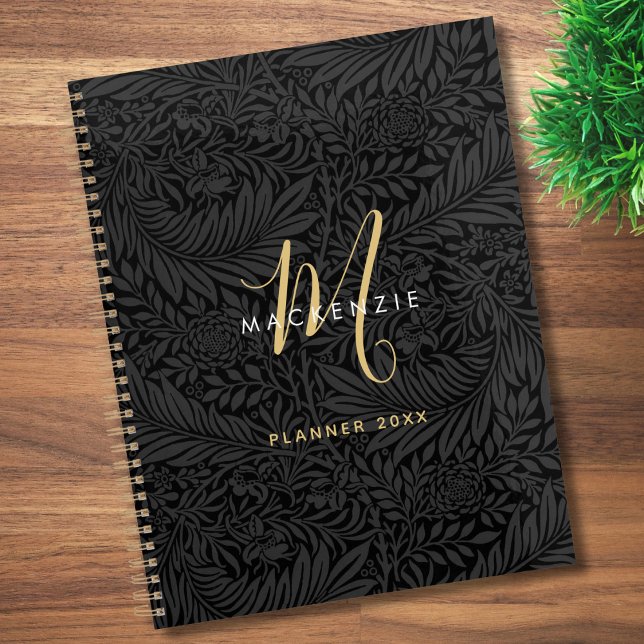 Agenda Elegant Gold Monogram Black Floral 2026 (Criador carregado)