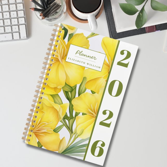 Agenda Elegant Modern Watercolor Yellow Floral  (Criador carregado)