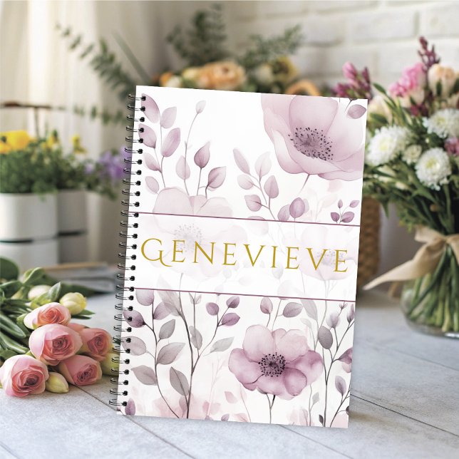 Agenda Elegant Moments in Bloom Mauve Watercolor Floral (Elegant mauve watercolor floral planner with gold accents.)