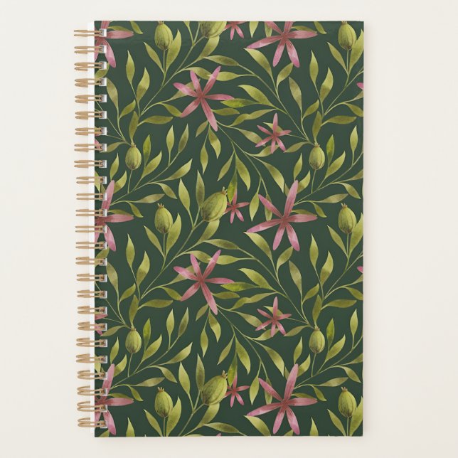Agenda Elegant Pink Flower Pattern on Dark Background (Frente)