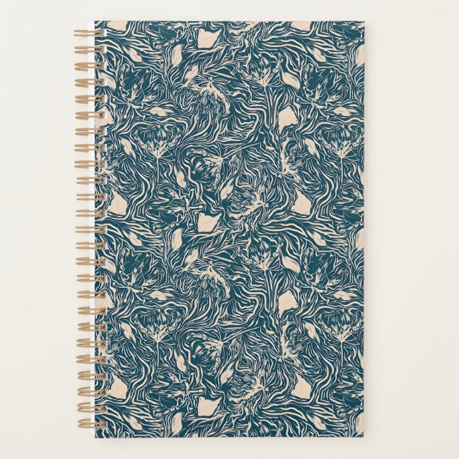 Agenda Elegant Teal Botanical Swirl Seamless Pattern (Frente)