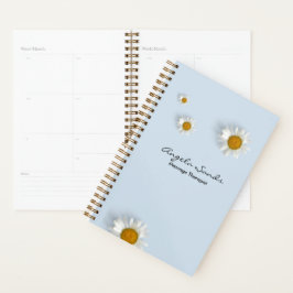 Agenda Elegant white daisies blue