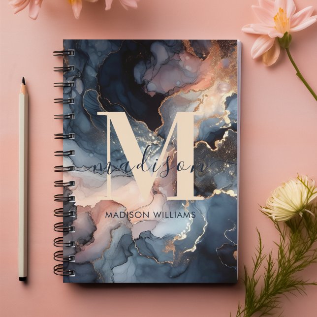 Agenda Elegante Abstrato Marble Monograma (Criador carregado)