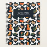 Agenda Elegante Animal Skype Leopard, adicione seu nome<br><div class="desc">Imagem digital moderna da pele do leopardo na elegante paleta de terra quente de preto, laranja, amarelo, verde e bege. Sobreposição de faixa preta.com texto totalmente personalizável em fonte clássica branca. A coluna é preta com letra branca em negrito. Legal, feminino e elegante, disponível em muitos produtos. Para obter ajuda...</div>