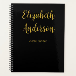 Agenda Elegante Black and Dourado Cursive Script Name 202