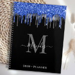 Agenda Elegante Black Blue Silver Glitter Drives Monogram<br><div class="desc">Planejador de calendário monograma personalizado. Mantenha todos os seus compromissos e agendamento disponíveis com nosso moderno e elegante planejador de azul preto e glitter prateado com monograma personalizado inicial e nome. Esse planejador exclusivo é perfeito para planejamento de escritório, agenda escolar, compromissos familiares e agendamentos de negócios de trabalho. Veja...</div>