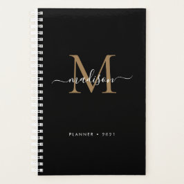 Agenda Elegante Black Dourado Girly Monographic Nome do S