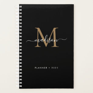 Agenda Elegante Black Dourado Girly Monographic Nome do S