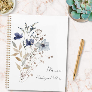 Agenda Elegante Buquê Floral Azul Bonito 2026
