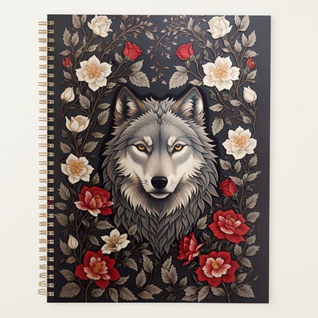 Agenda Elegante Cinza Wolf Floral (Frente)