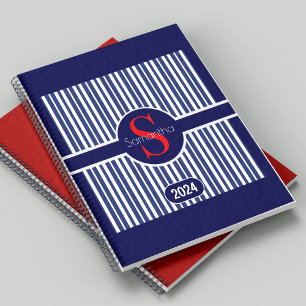 Agenda Elegante Clássico Monograma Inicial Listrado de Az