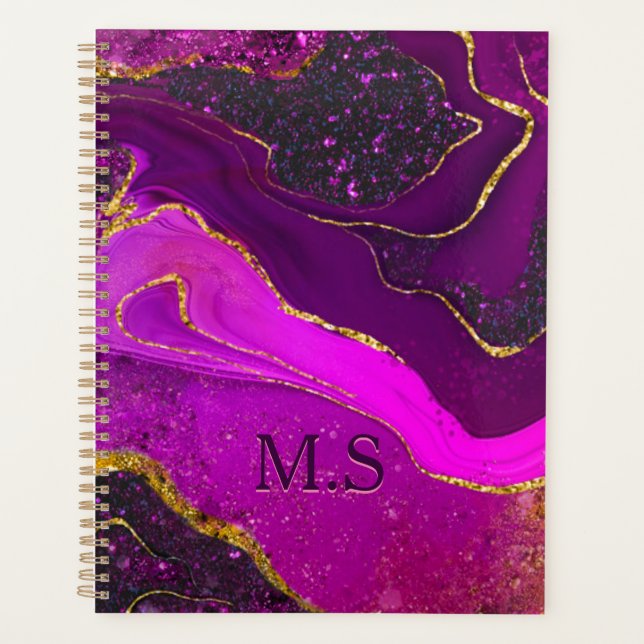 Agenda Elegante cor-de-rosa mármore roxo, esfola dourada  (Frente)