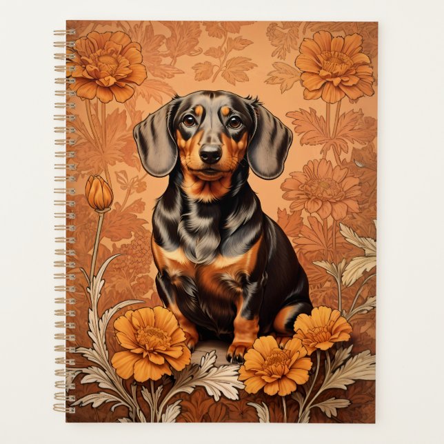 Agenda Elegante Dachshund E Marigolds (Frente)