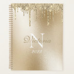 Agenda Elegante de Monograma de Coleta Metálica Dourada<br><div class="desc">Lindo fundo metálico de ouro Faux com elegante gotejamento falso. Adicione seu nome e monograma e faça deste doce planejador seu próprio. Não consigo me lembrar de como este simples planejador é bonito nesta design. Você aguardará com expectativa o uso deste planejador todos os dias para sua agenda diária.</div>