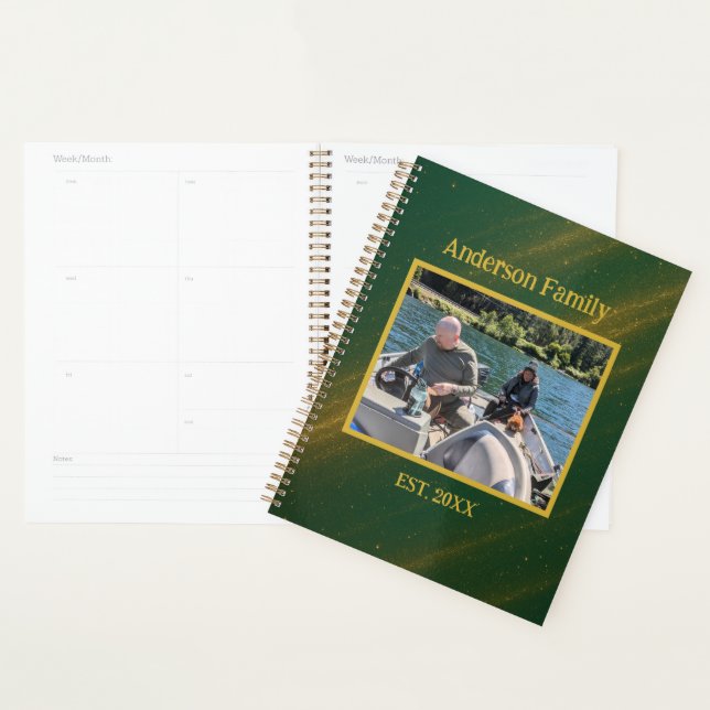 Agenda Elegante Design Celestial Verde e Dourado Adiciona (Exibição)