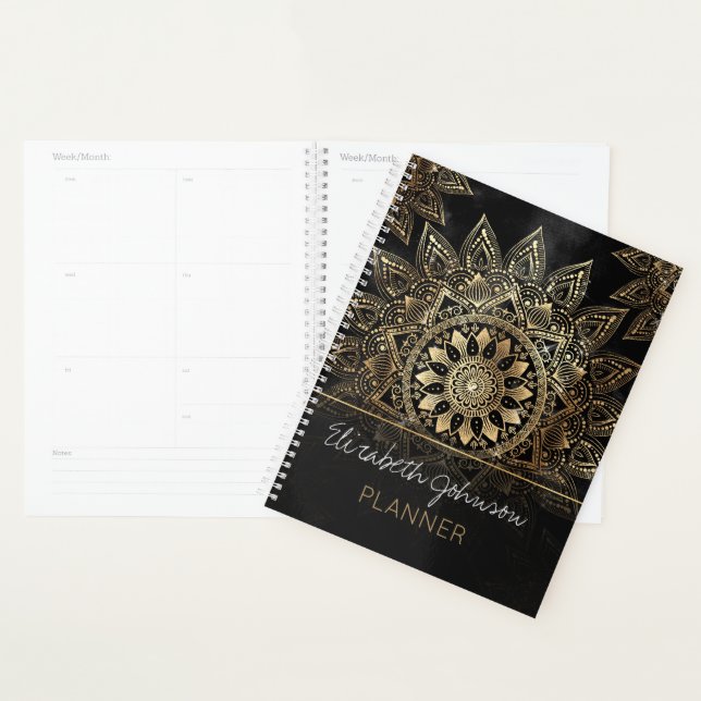 Agenda Elegante Dourado Mandala Black Design (Exibição)