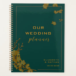 Agenda Elegante Emerald Green e Dourado Casamento Floral