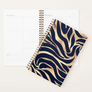 Agenda Elegante Estampa de Zebra Azul Naval Dourado