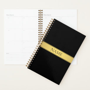 Agenda Elegante Faux Dourado Listra e Fundo Preto ou faça