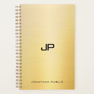 Agenda Elegante Faux Dourado Moderno Nome do Monograma Mo