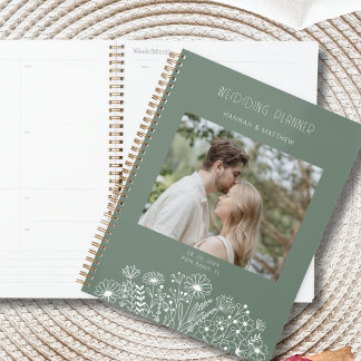 Agenda Elegante Flor Silvestre Verde Salvia Boho Foto Cas