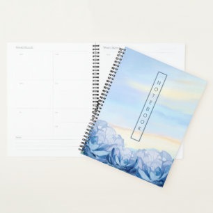 Agenda Elegante Floral Azul Aquarela