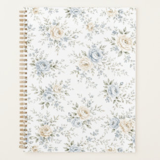 Agenda Elegante Floral Azul e Marfim