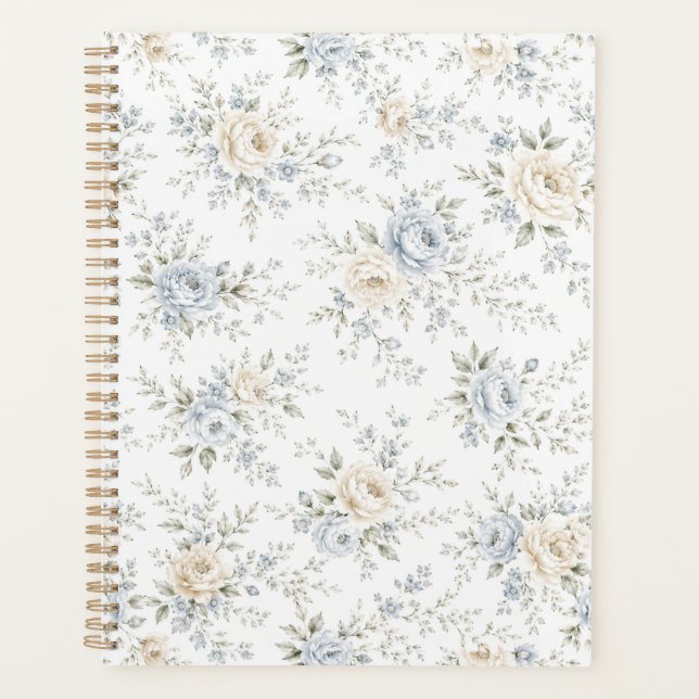 Agenda Elegante Floral Azul e Marfim (Frente)