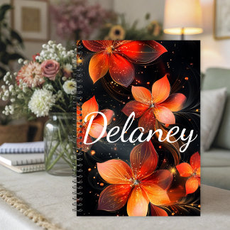 Agenda Elegante Fogo Laranja Floral Luminoso