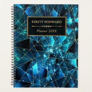 Agenda Elegante Galáxia de Cristal à Meia-Noite em Azul-V