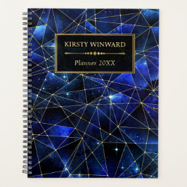 Agenda Elegante Galáxia de Cristal Azul e Dourado à Meia-
