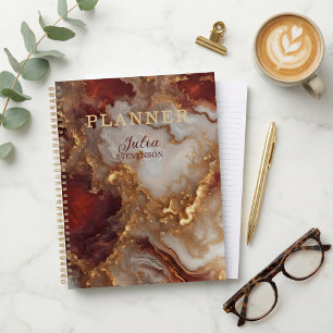 Agenda Elegante Glam Burgundy Vermelho Dourado Mármore Lí